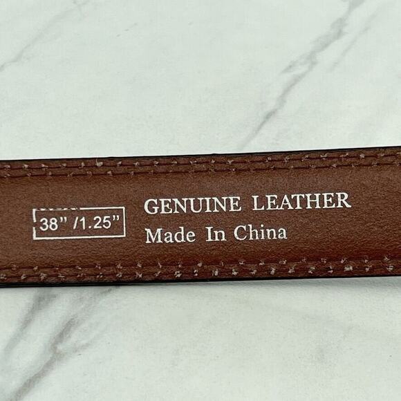 Brown Distressed Genuine Leather Belt Size 38 Mens - Picture 8 of 12